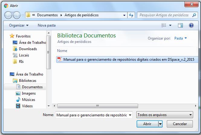 ... Na janela que se abre, vá até a pasta no seu computador onde está salvo o documento que você está depositando.