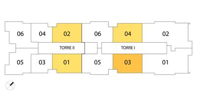 Apartamentos 2 quartos (1 suíte) Apartamentos 2 quartos (1 suíte) 303 a 1203 - Torre I Cozinha A. Serv.