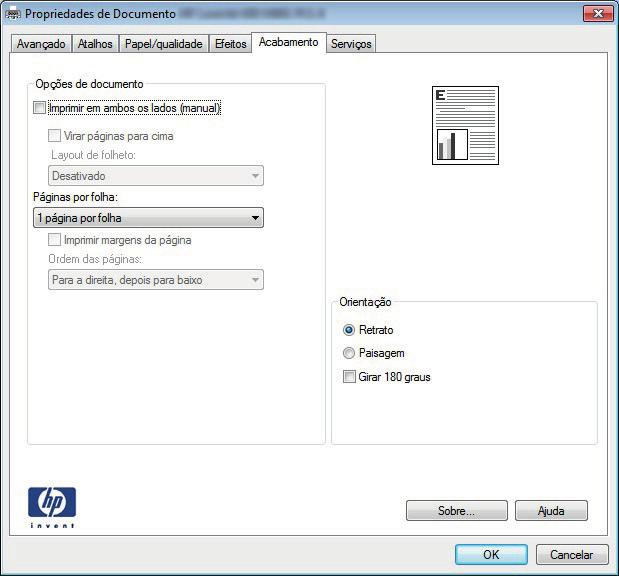 3. Clique ou toque nas guias do driver de impressão para configurar as opções disponíveis.