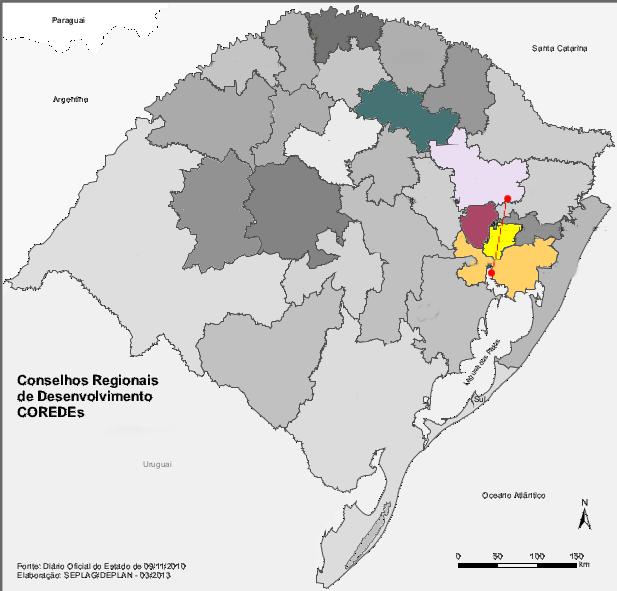 24 Figura 1 Localização dos cinco COREDEs que mais contrataram investimentos entre 2000 e 2015 Metropolitano delta do Jacuí 21,36% Vale do Caí 8,62% LEGENDA Serra 20,40% Produção 7,76% Vale do Rio