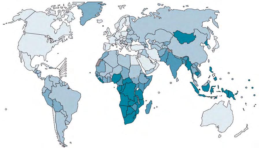 Figura 1 Estimativa do coeficiente de incidência de tuberculose no mundo em 2015 Fonte: Organização Mundial da Saúde (2016).