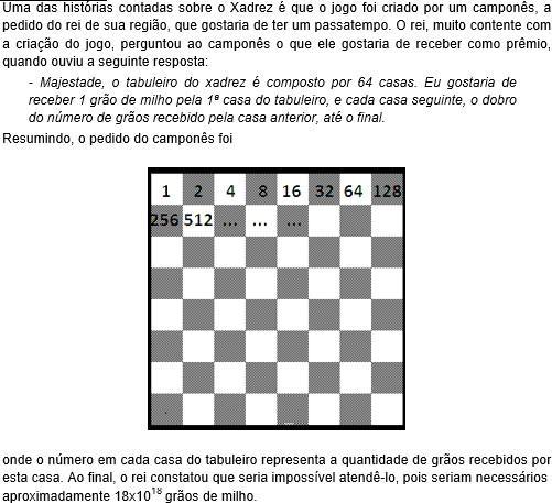 1ª Série do Ensino Médio Regular Técnico em Informática QUESTÃO 11 Sabendo que 1 grão de milho pesa aproximadamente