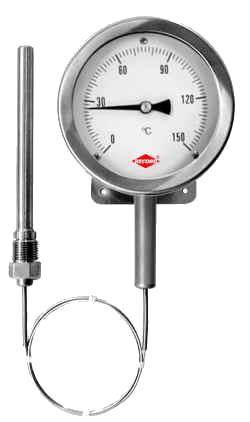 4) Termômetros Bulbo-Capilar Consistem de um pequeno reservatório metálico (bulbo)