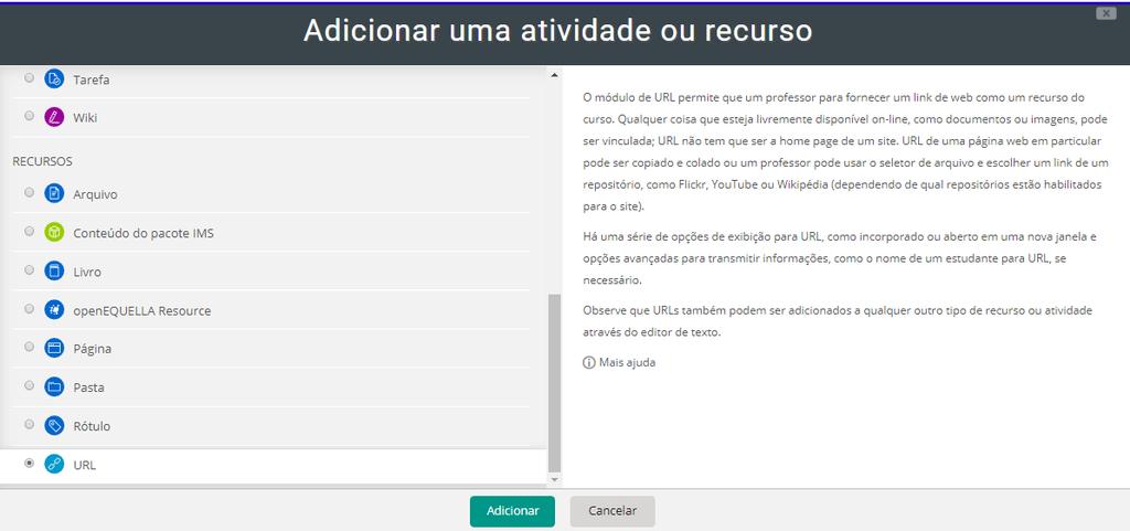 ser inserido URL externa: Colar o link desejado Descrição: