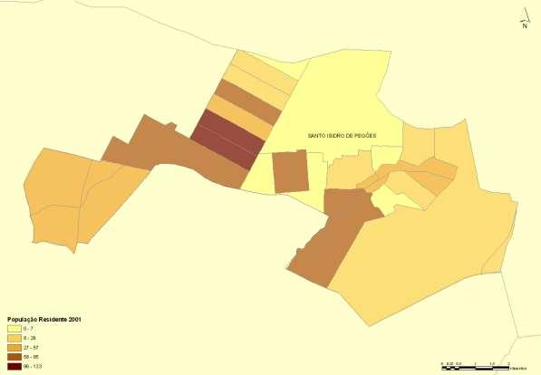 Figura 15 População Residente por Lugar na Freguesia de Santo Isidro de Pegões Fonte: INE, XIV Recenseamento Geral da População, 2001 Quadro 26 Índices de Dependência na Freguesia de Santo Isidro de