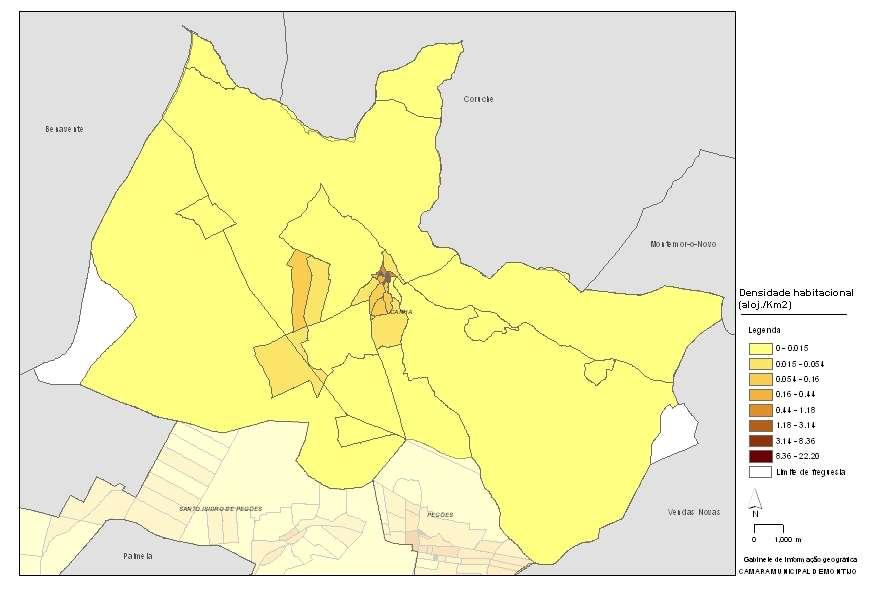 Figura 8 Densidade habitacional na freguesia de Canha 2001 Fonte: INE IV Recenseamento Geral da Habitação, 2001 4.