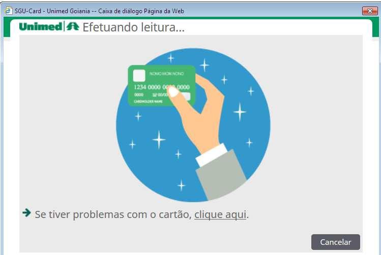 Figura Tela Passe o Cartão no Leitor de Cartão O Sistema apresenta as Guias registradas para o Beneficiário que ainda não foram executadas, na tela de Internações Disponíveis para o Beneficiário.