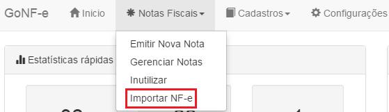Para importar um arquivo: 1º Passo Clique no menu Notas Fiscais >Importar NF-e.