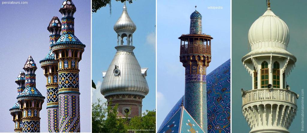 Minarete: Torre cilíndrica ou octogonal situada no exterior da mesquita a uma altura significativa, para que a voz do almuadem ou muezim