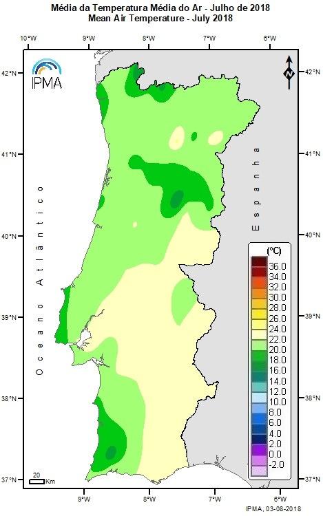 Os desvios da temperatura máxima variaram entre -2.59 C em Lisboa/Gago Coutinho e +0.
