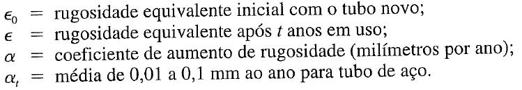 Perda de Carga Rugosidade dos Encanamentos A rugosidade relativa é o quociente da rugosidade absoluta pelo diâmetro interno do encanamento.