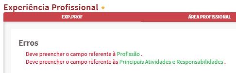 a preencher. Ao clicar nas palavras a verde, o utilizador é direcionado para o campo respetivo.