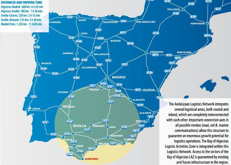 Figura 5: Hinterlandia: conexões e logística. Fonte: http://www.ttialgeciras.com/images/promotions/downloads/brochure.pdf 4.