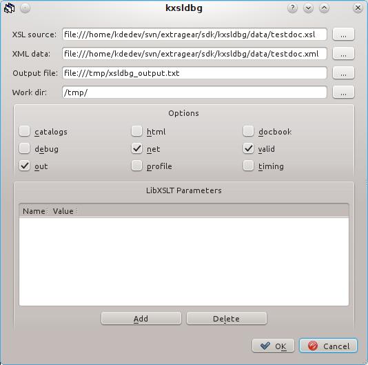 Capítulo 2 Usando o KXSLDbg 2.1 Configurando uma Sessão do KXSLDbg Você inicia a configuração clicando em Depurar Configurar no menu.