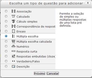 Figura 5 - Exemplo de uma questão tipo ensaio Questão do tipo Múltipla escolha (figura 6): Figura 6 - Questão tipo múltipla escolha