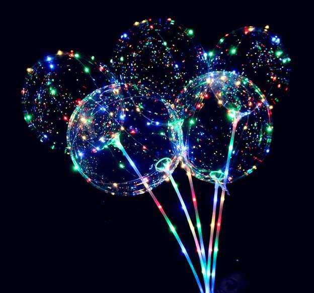 LUMINOSOS Balão Transparente com LED, Haste e Pegador 01 Balão transparente 18 01 Led colorido com io 3m (3 estágios de velocidade) 01 Haste Transparente de 65cm 01 Pegador