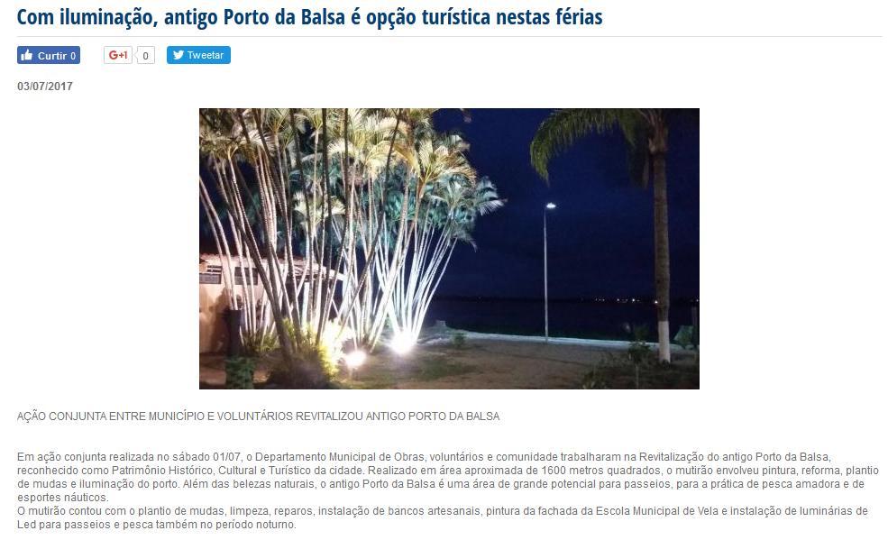 43 Figura 32: Notícia da Revitalização do Porto da Balsa Figura 33: Notícia de Revitalização do Porto da Balsa em 2017.