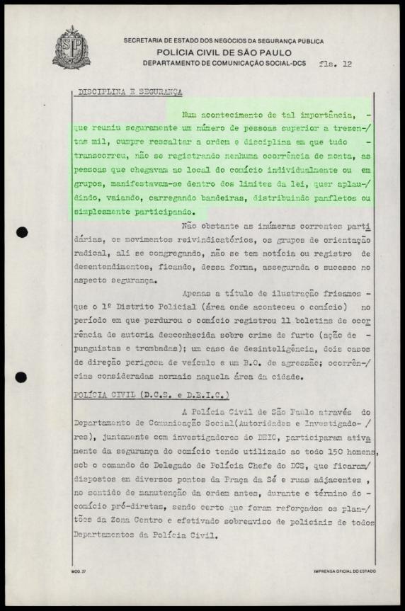 Página de relatório do Departamento de Comunicação Social (DCS), enfatiza a