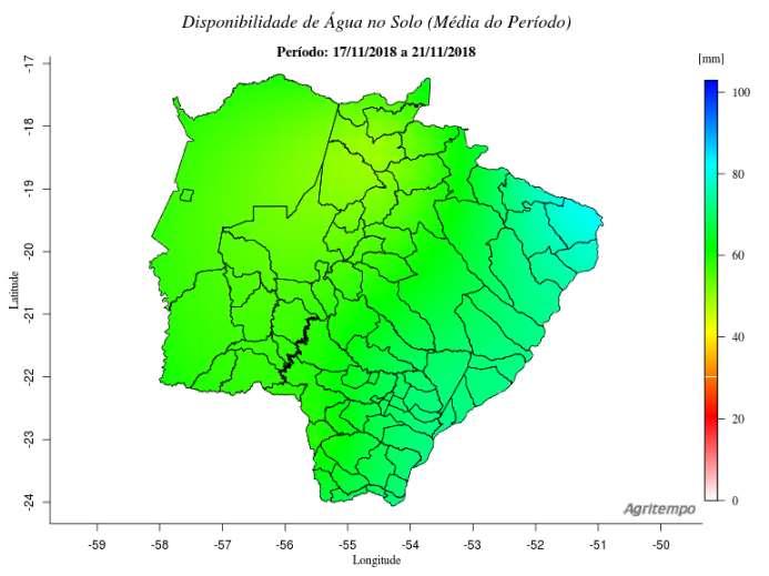 Estiagem Agrícola Na Figura 2, de acordo com o modelo Agritempo (Sistema de Monitoramento Agro Meteorológico), considerando até a data de 21/11/18, as regiões representadas pela coloração verde se