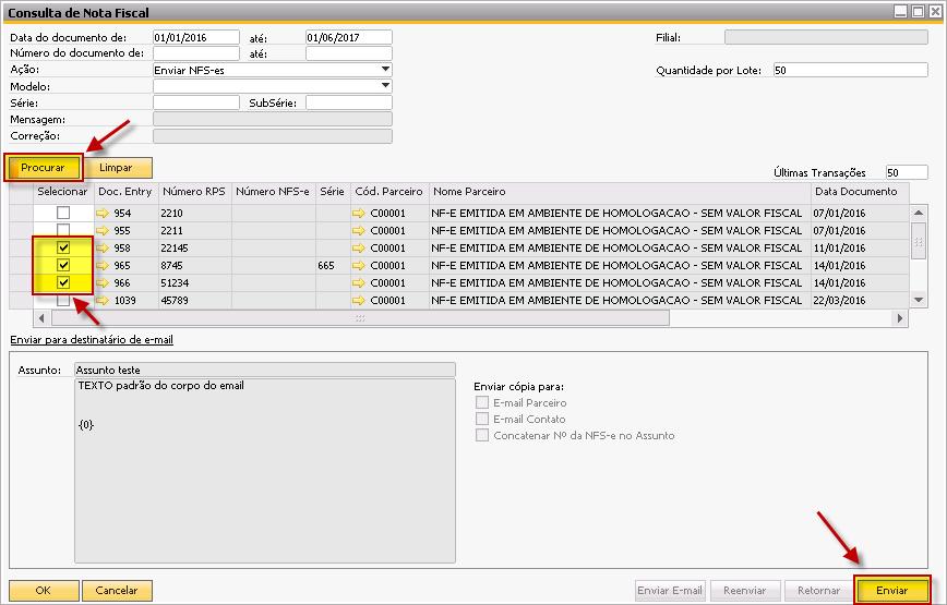 Tela 45 Selecione as notas para serem enviadas em lote Observação: Caso o usuário queira limitar a quantidade de notas no lote, pode-se