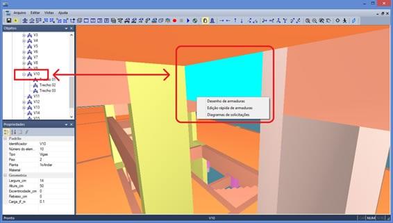 Diagrama de Viga: V10 Exemplo 3: Visualizar Disposições das armaduras Visualize as