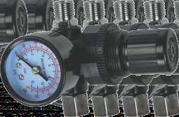 filtro de ar e lubrificação. O redutor de pressão com manómetro garante a regulação precisa da pressão do ar.