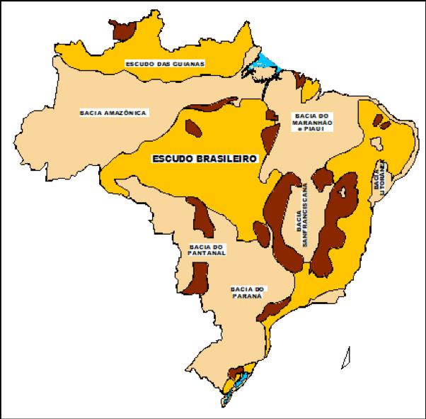 1.3 SOLOS DO BRASIL O solo brasileiro é formado a partir de três estruturas geológicas, são elas: ESCUDOS CRISTALINOS: são áreas cuja superfície se constituiu no Pré-Cambriano, essa estrutura