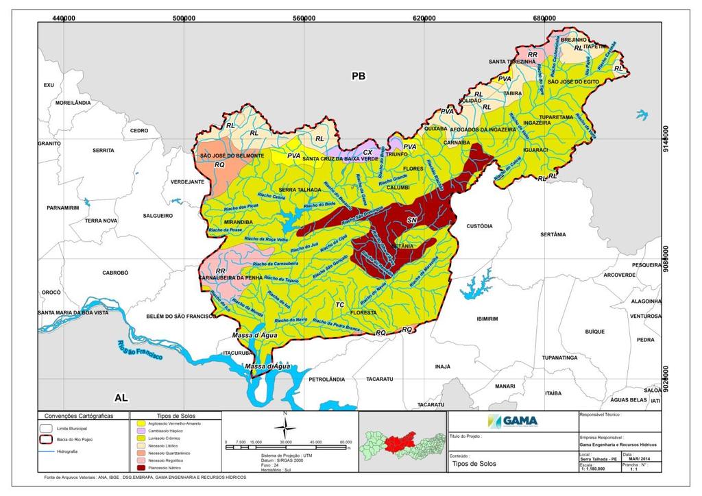 Contrato de Gestão nº 014/2010 - Ato Convocatório nº 007/2016 30 Figura 3.6 - Mapa de solos da bacia hidrográfica do rio Pajeú. 4.