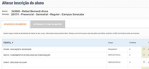 4) Solicitar inscrições em atividades curriculares que não constam de sua matriz curricular - Ao clicar no botão Alterar Solicitações você poderá selecionar a aba ATIVIDADES FORA DA