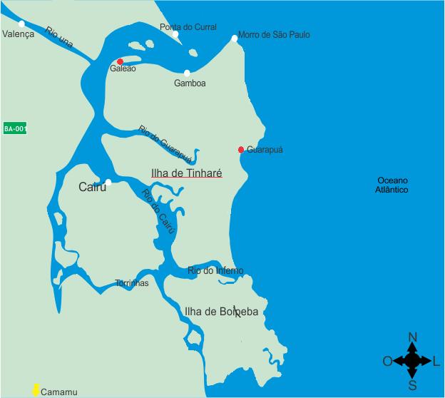 Figura 1 Mapa da Ilha de Tinharé com destaque para Guarapuá e Galeão. Adaptado de http://www.psboipeba.com.br.