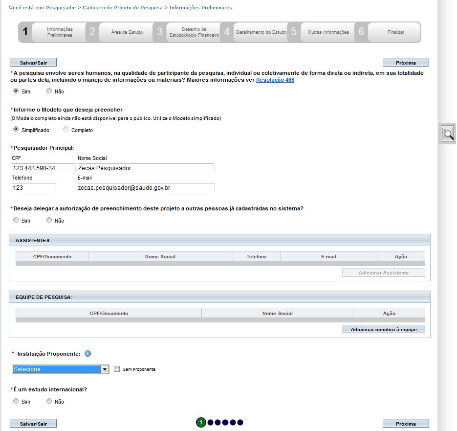 CADASTRO DE PROJETOS Cadastro de Novo Projeto Iniciar Nova Submissão!