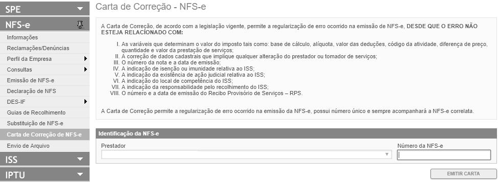 Página 57 de 123 Preencha o número da NFS-e para qual você deseja emitir a Carta de