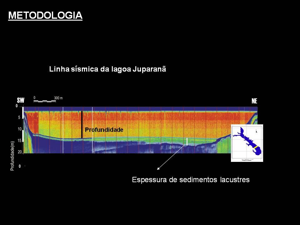 21 Os valores de profundidade e de espessura de sedimentos lacustres foram retirados dos mosaicos das linhas sísmicas geradas pelo software Stratabox (Figura 12).