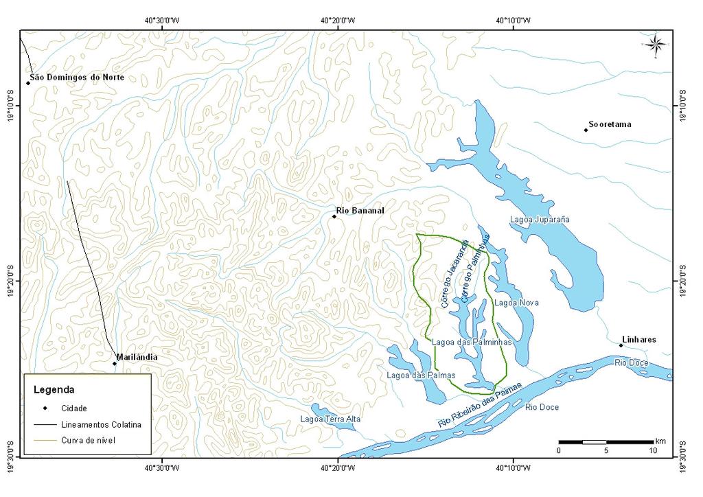 27 Figura 18: Mapa da bacia hidrográfica do lago Palminhas. O lago Palmas tem um comprimento de 8,5 km e é, em extensão, o menor entre os lagos estudados.