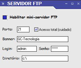 Figura 2. Tela de configurações do servidor FTP Servidor TELNET.