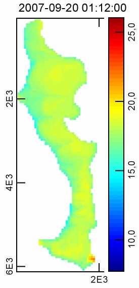 Figura 10. Temperatura do reservatório do Lobo no dia 20/09/2007 na simulação Piloto Primavera.