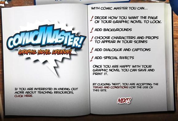 Manual e Guia de Utilização e Exploração de Comic Master 1. Para acedermos a esta ferramenta, devemos, no browser da Internet digitar o seguinte endereço http://www.comicmaster.org.uk 2.