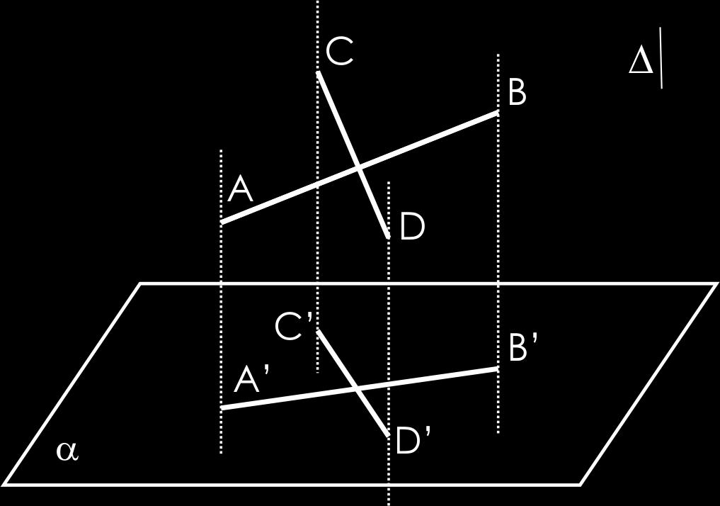 As projeções de duas retas ortogonais ou perpendiculares entre si, resultarão em projeções perpendiculares entre si