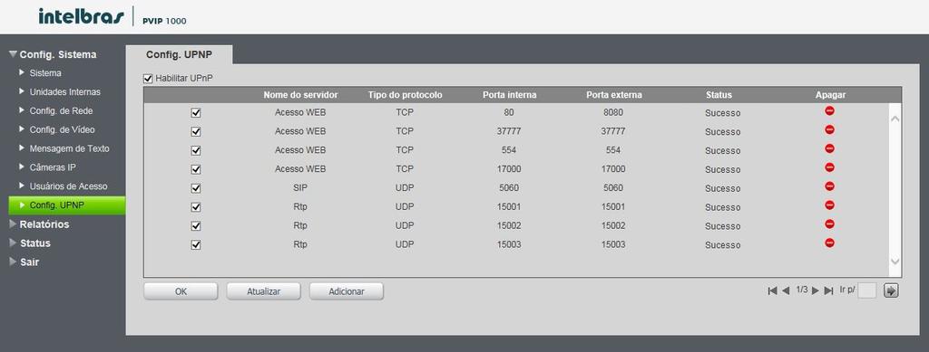 Config. UPNP Seção para configuração de redirecionamento automático de portas do roteador para acesso remoto através da função UPNP.