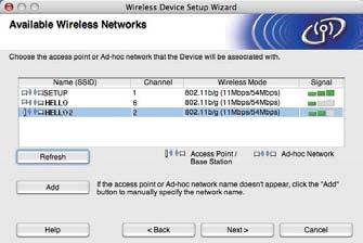 Rede sem fios Macintosh k O assistente procurará redes sem fios disponíveis a partir da impressora.