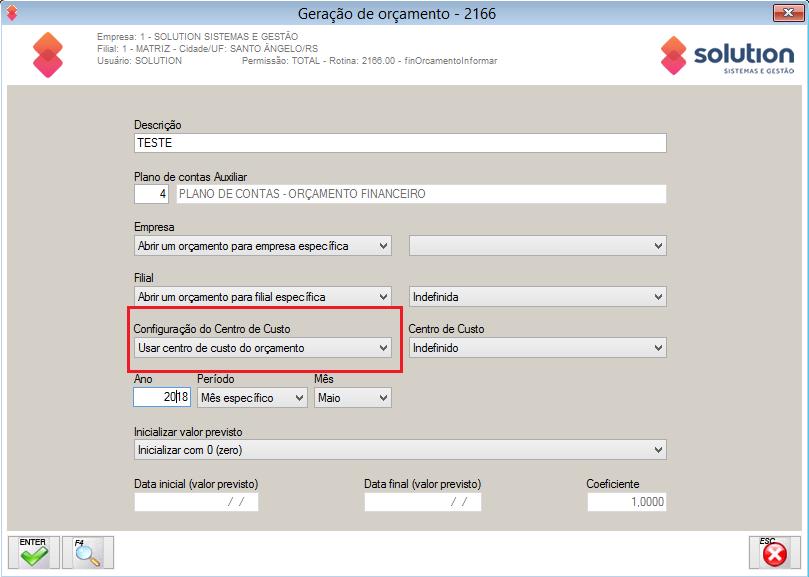 13 de 19 - Usar cento de custo dos rateios da conta: Quando selecionada esta opção serão considerados os centros de custos informados no Plano de Contas Auxiliar - Rotina 7161 => botão "Contas" =>