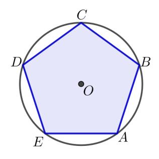 6. Na figura ao lado, está representado um pentágono regular, ABCDE, inscrito numa circunferência com centro no ponto O.