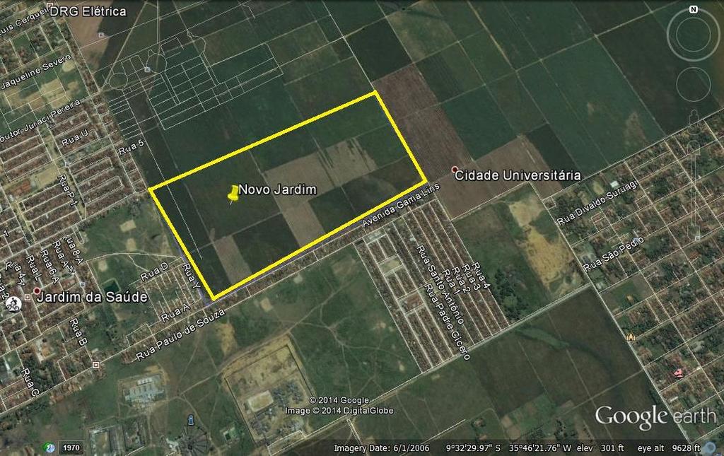 Figura 05: Localização do loteamento do Residencial Novo Jardim, na cidade de Maceió - AL. Fonte: Google Earth (2014).
