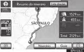 3-2. ORIENTAÇÃO DE ITINERÁRIO PREFERÊNCIA DE ESTRADA Uma variedade de escolhas está o sistema utiliza para determinar o itinerário ao destino. RESUMO DO ITINERÁRIO 1 Toque em Itinerário.