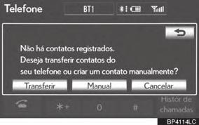 2 Selecione Sim ou Transferir para transferir automaticamente a agenda telefônica do telefone conectado. Selecione Manual para transferir a agenda telefônica manualmente.