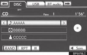 5-1. OPERAÇÃO DO SISTEMA DE ÁUDIO/VÍDEO NA TELA DA LISTA DE FAIXAS 1 Toque no botão com o nome da faixa na tela para exibir a lista de reprodução do CD.