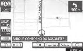 exibido na parte superior esquerda da tela. 1 Toque em, ou. Tela norte A barra de escala e o indicador na base da tela indicam o menu de escala do mapa.