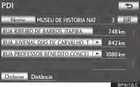 3-1. BUSCAR DESTINO BUSCAR DESTINO POR PDI 1 Pressione o botão NAV. 2 Toque em Destino na tela do Menu de navegação. 3 Toque em PDI na tela Destino. 4 Introduzir o nome do PDI.