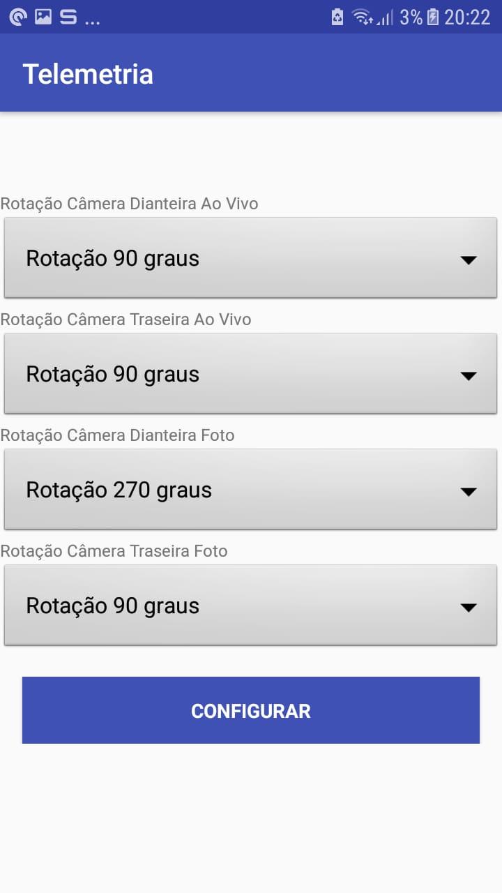 07 Tela de Configurações O Administrador do CFC ao entrar com seu login e senha tem acesso a tela de configurações do App para configurar as opções relativas a rotação de fotos das câmeras do