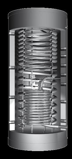 O acumulador está equipado com um tubo ondulado integrado em aço inoxidável onde se realiza o aquecimento de água com um processo de aquecimento higiénico a passo contínuo.